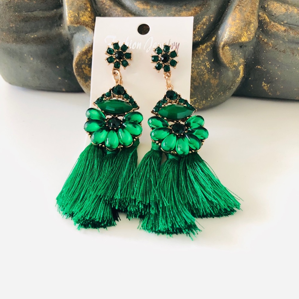 ✨Bohemian Tassel Emerald Earrings✨